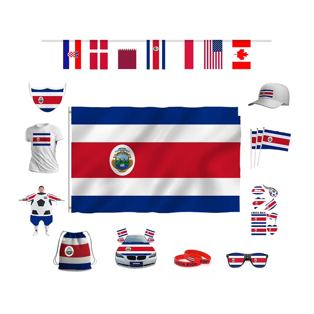 Hot selling Costa Rica soccer fan products custom logo Costa Rica Soccer Fans Souvenir Merchandise Costa Rica Soccer Jersey Flag