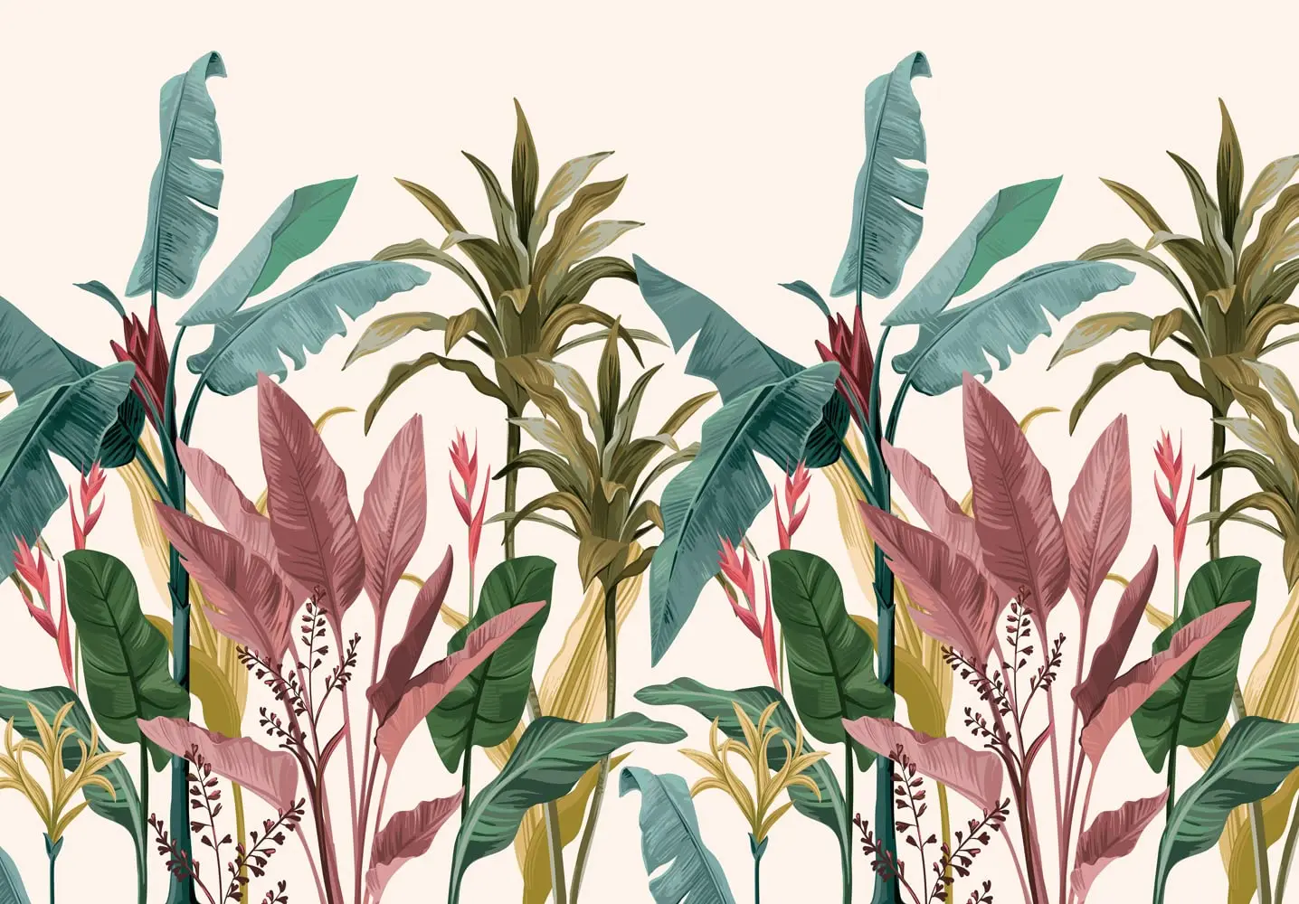 Colorful Banana Leaf Wall Mural Botanical Wallpaper Living Room Wall Art Tropical Leaves Wallpaper