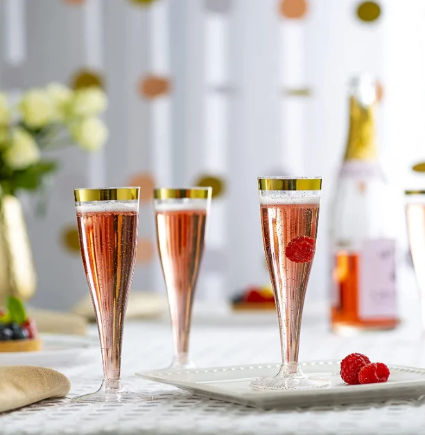 hot stamp gold PS glitter flute disposable plastic champagne glass for party and christmas