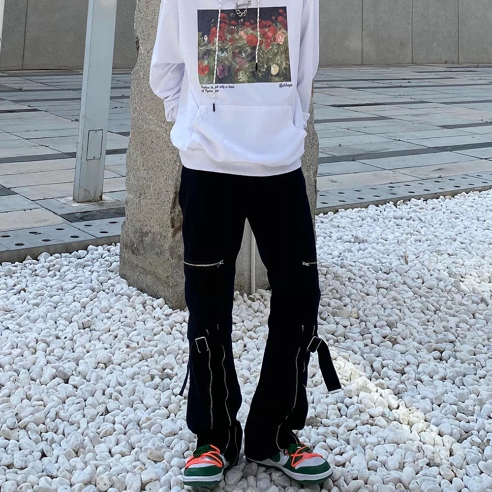 OEM factory men flare jeans loose fit cargo pants baggy straight leg bell bottom trouser blank custom denim jeans