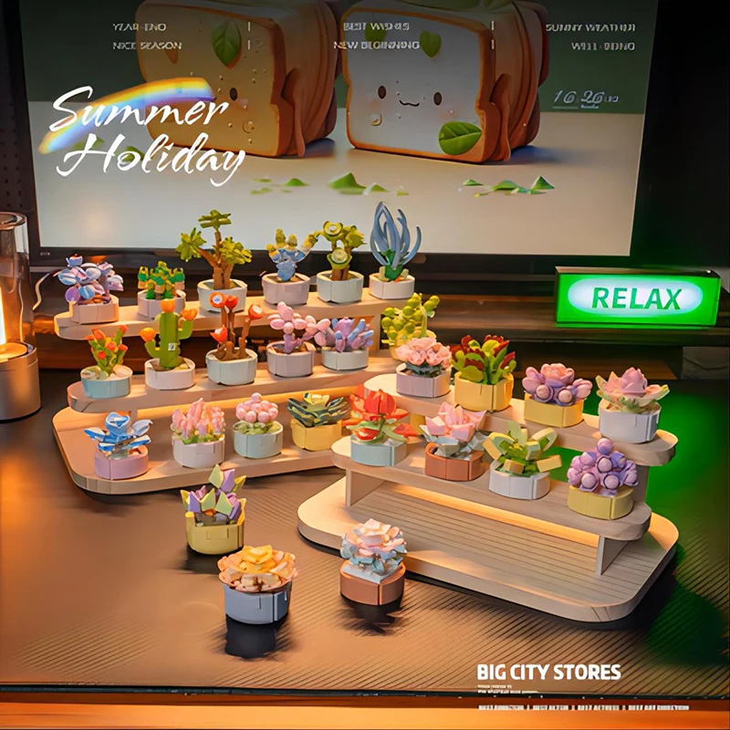 2024 Hot Sale Succulent Pots Bricks Toys Lucky Mini Flowers 32 Types Building Block Sets For Kids