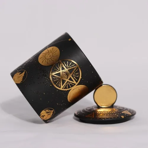 Tarot design spiritual candle jar healing black candle vessels unique design special round empty ceramic candle jar