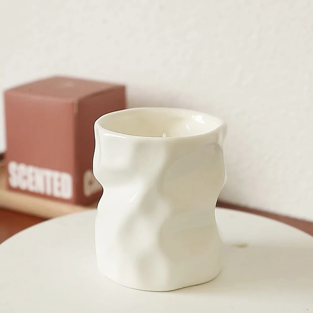 Белая керамическая чашка ручной работы необычная натуральная растительная соя воск ароматическая свеча Подарочная коробка набор
