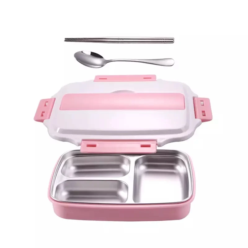 Оптовая продажа 1000 мл 3 отсека пищевой школы взрослых из нержавеющей стали Герметичный пластик Tiffin Ланч-бокс