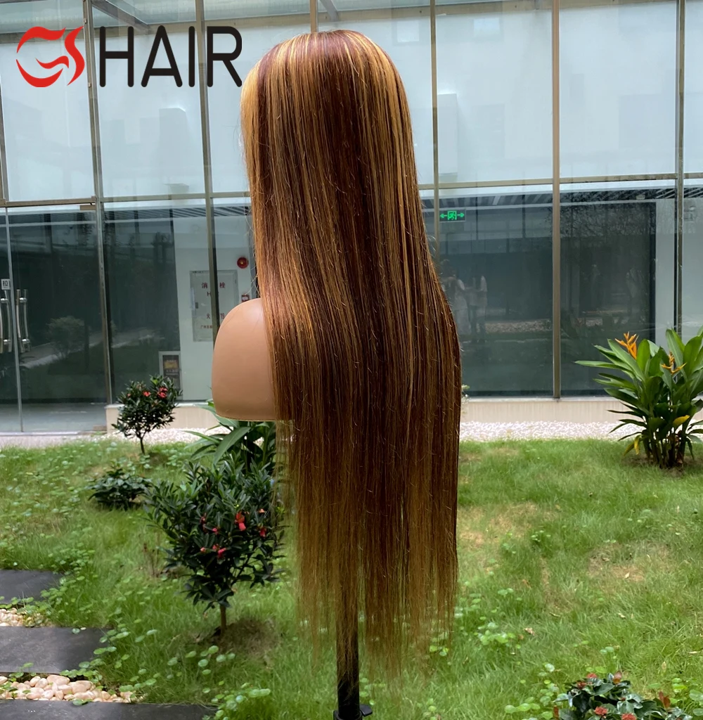 GS 150% Density Highlight 8-40 Inch  Brazilian Remy Human Hair Lace Front Human Hair Wigs T Middle Part With Baby Hair