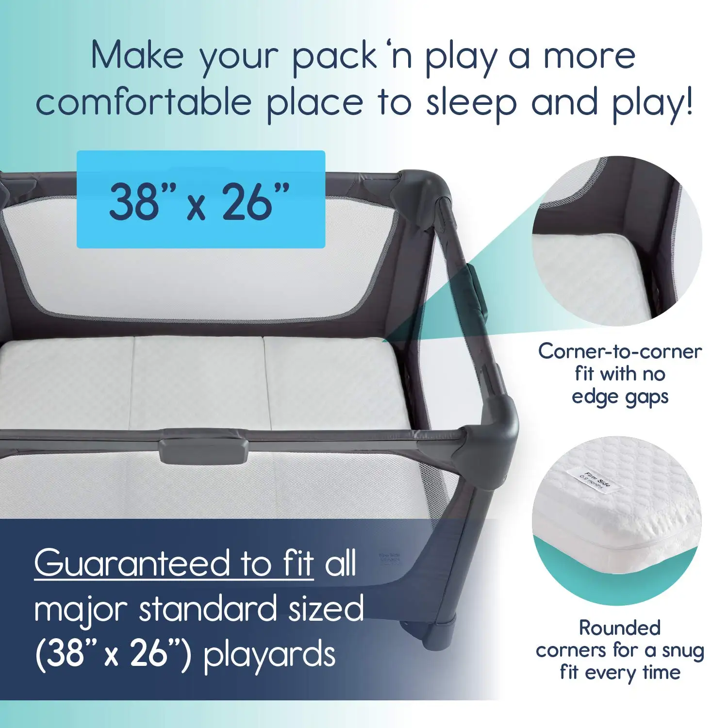 Pack and Play Mattress Topper - Dual Sided Pack N Play Mattress Pad -Firm Side  & Soft Memory Foam Side