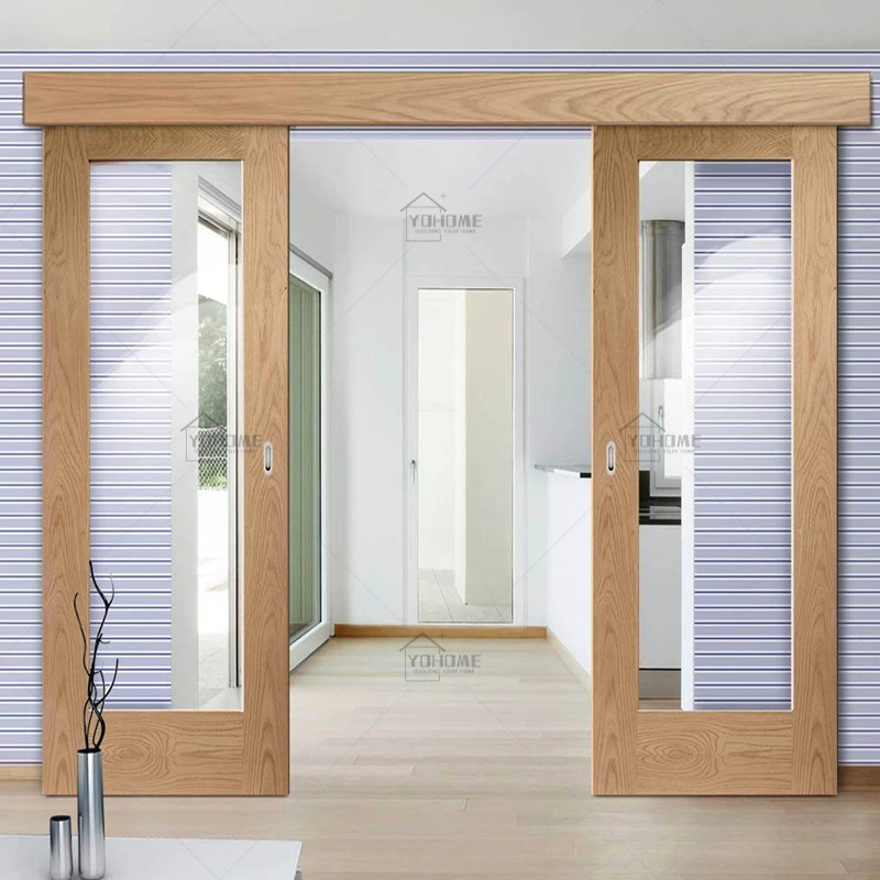 Yohome custom Shandong barn door interior glass sliding barn door double track double barn door