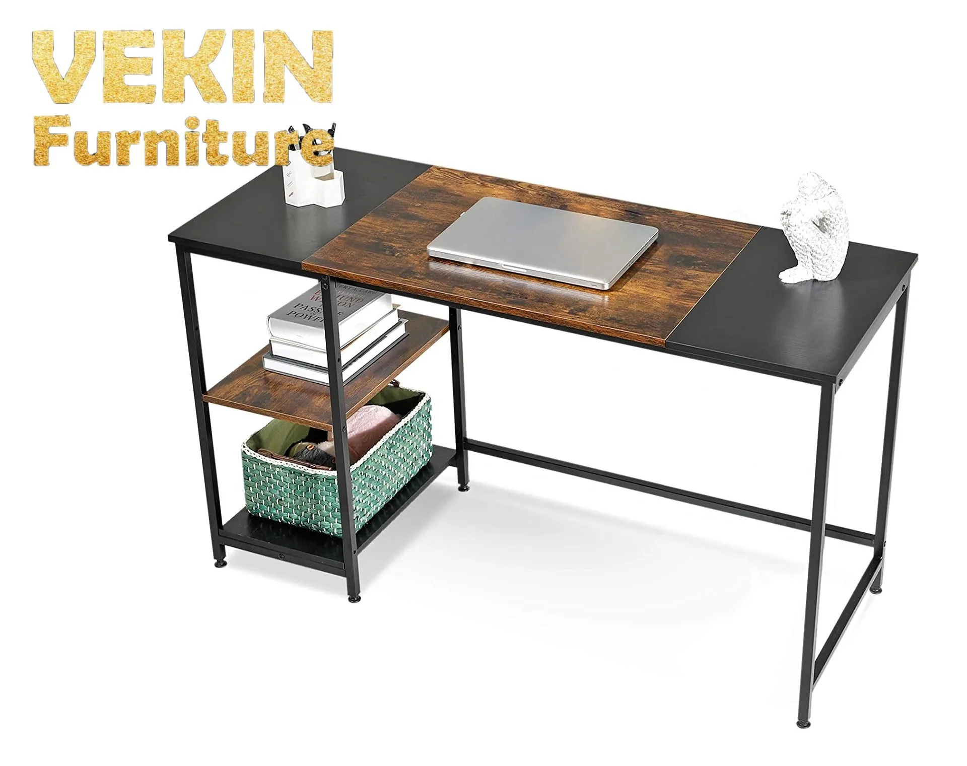 Стол компьютерный со стальной рамой и полкой для хранения в современном