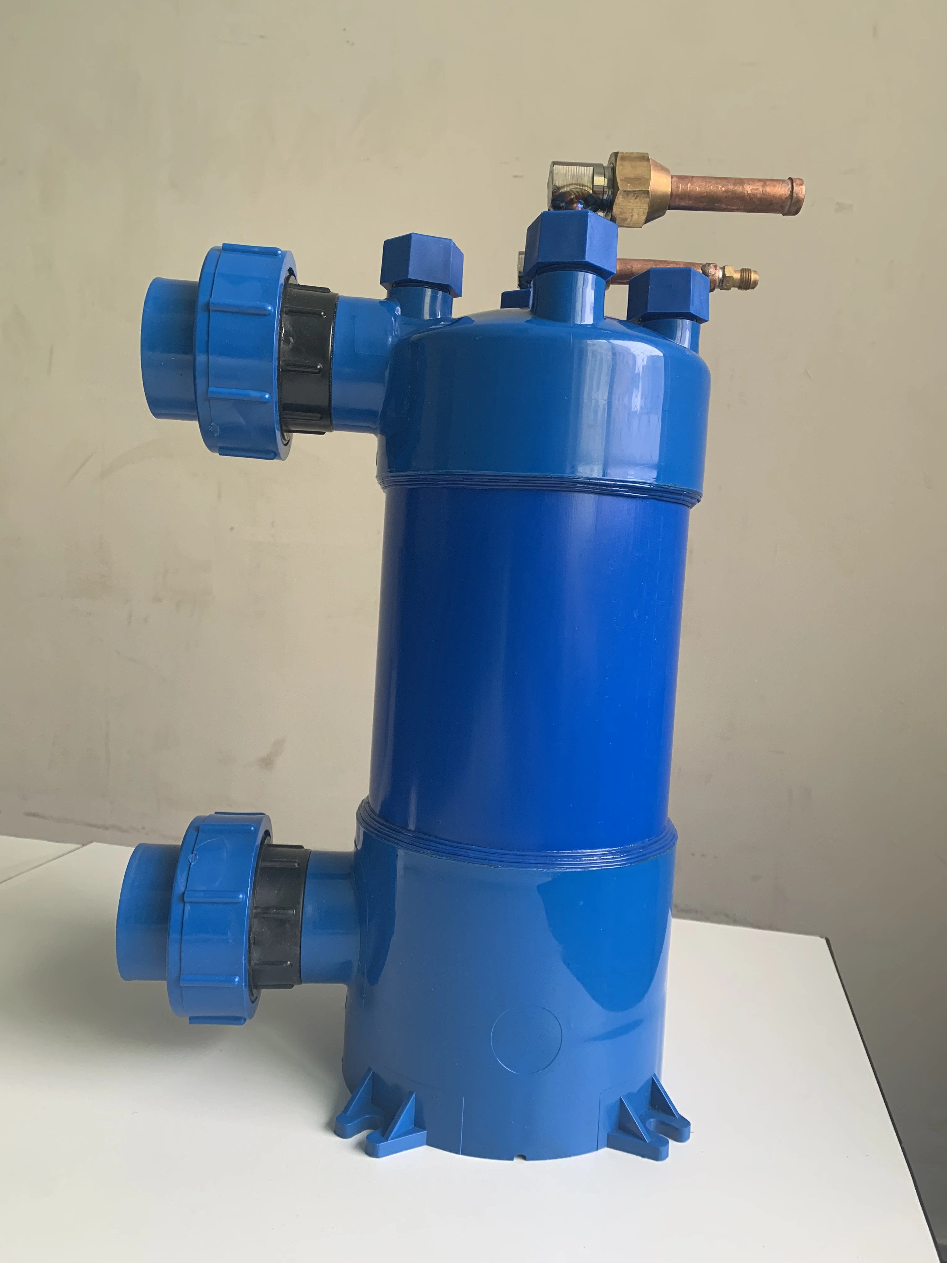 Screwed titanium tube pvc shell heat exchanger heat pump aquarium chiller evaporator