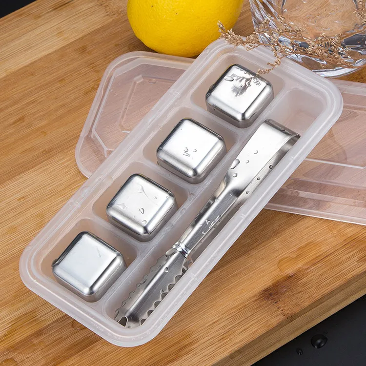 F509 Quick-frozen ice cubes metal ice cubes bar set 304 stainless steel ice cubes