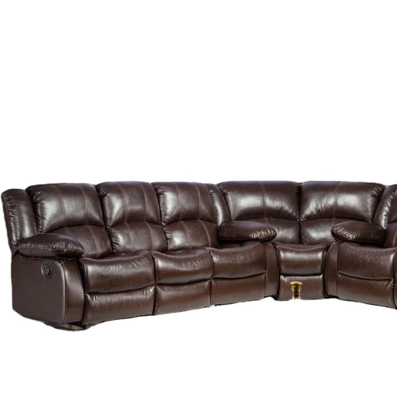 2022 Motion corner recliner sofa sets  with air leather  and tray down table
