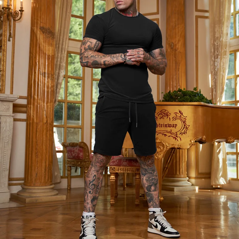 2022 Wholesale Custom Summer New Arrival Polyester Jogging Sportswear Gym Tracksuit And Short 2 Piece Shorts Men T Shirt Set