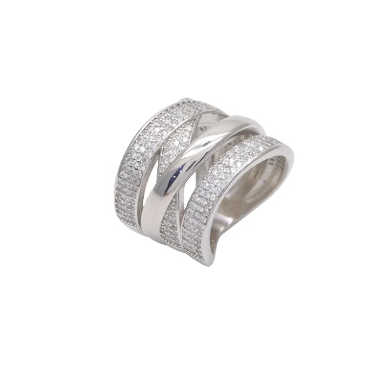 Advanced Multilayer Stacked Interwoven Cubic Zirconia Ring Women Men 925 Sterling Silver