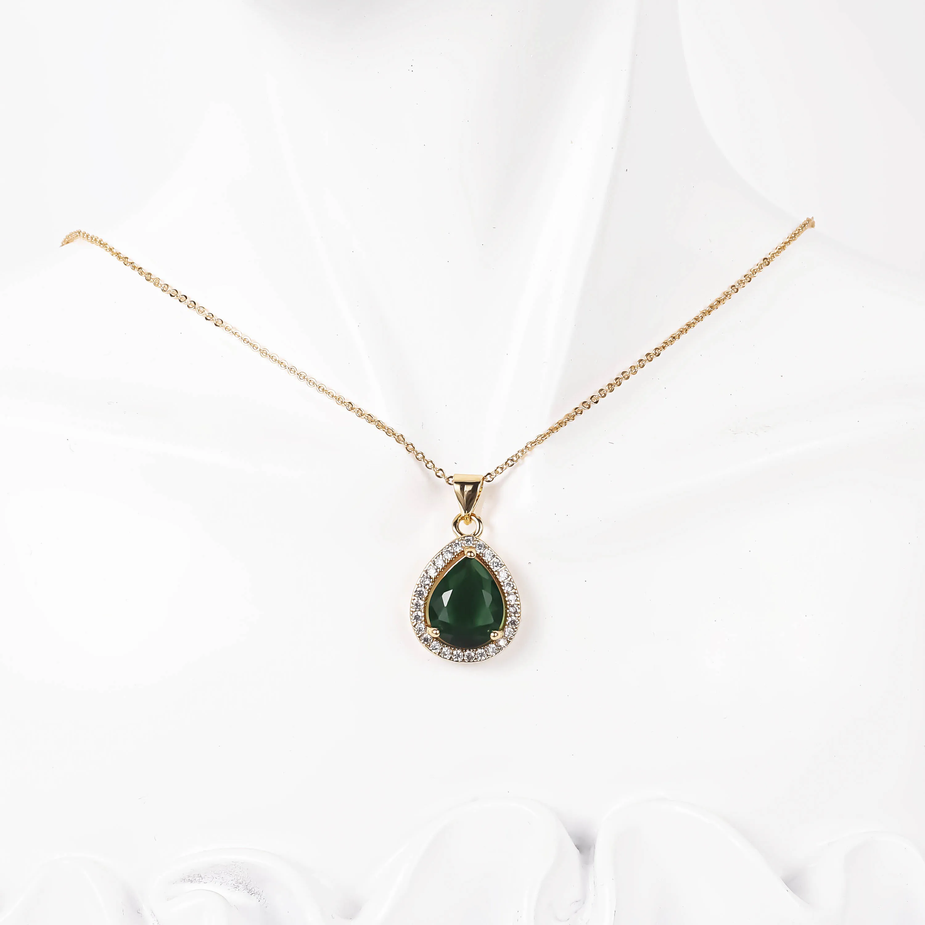 CM jewelry fashion wholesale black green zircon 18K gold plated set Pendant Necklace earring Pear Cut water drop set for women