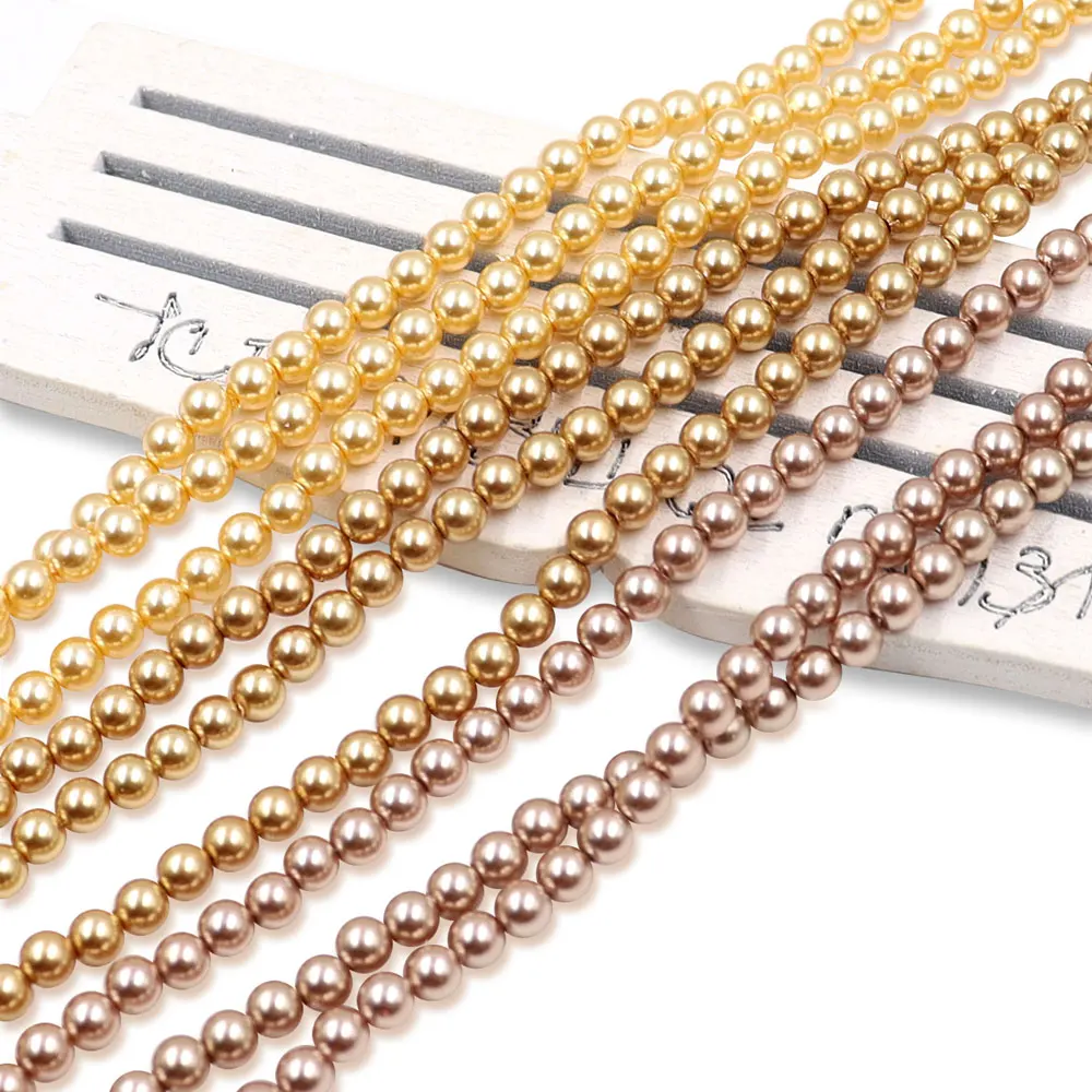 2024 China Manufactured High Grade 4mm Gold Pearl Imitation round Beads Small Size Glass Beads for Bag Making Loose Pearls