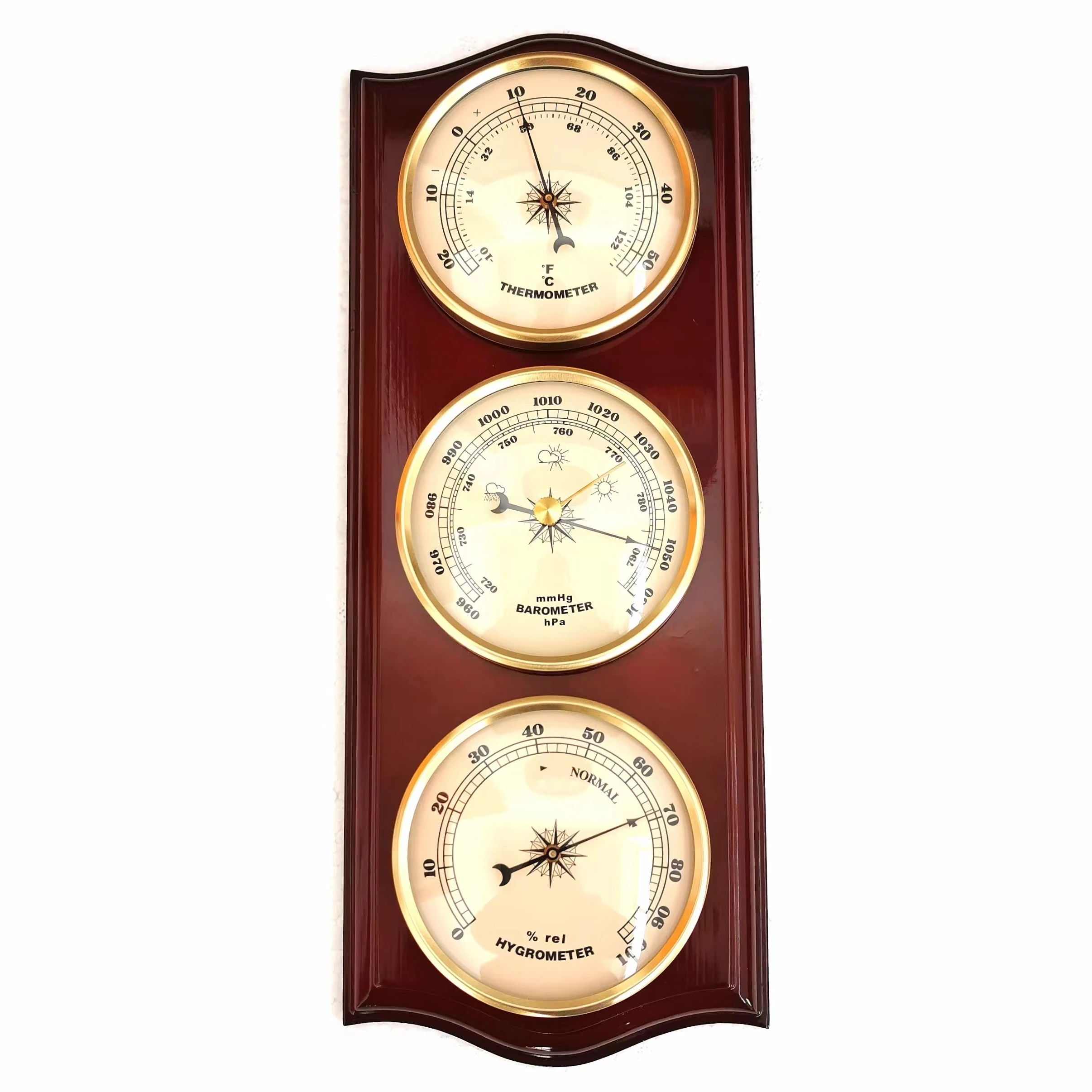 Ambient Weather DWS316 Thermometer Barometer Hygrometer with Cherry Wood