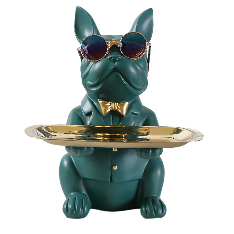 Nordic Luxury Personality Decoration Home Resin ornament Entrance Door Bulldog Dog Storage Key Candy Tray