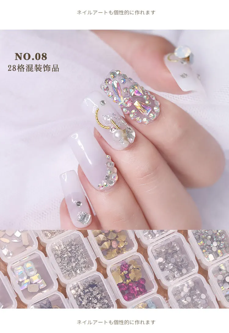 Wholesale 8 Design 28 Grids/Sets Pearl Rivet Steel Bead Shell Rod Gold Silver Foil Nail Jewelry For Nail Art Rhinestone