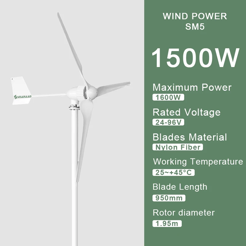 Smaraad Big Sales 2000 watts M6 24 Volt 48 volt 96 volt Home Use Turbine Wind Generator for Wind Power