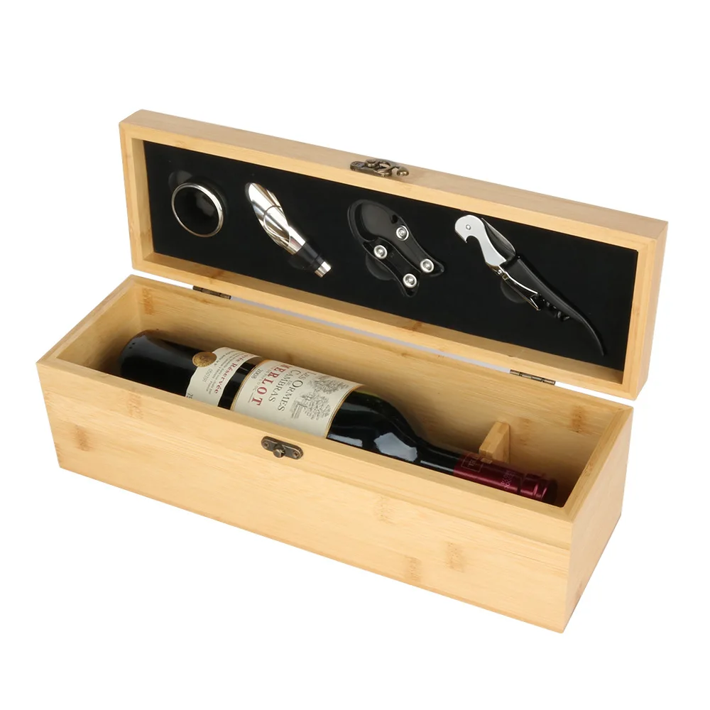 5 pcs Bamboo Wooden Wine Accessories Set Kit for Wedding and Travel,  Wine Opener Corkscrew Gift Set for Home Bar