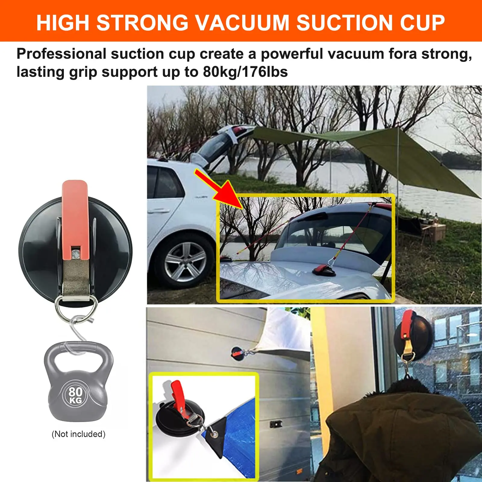 Strong Suction Cups with Heavy Duty Carabiners Heavy Duty Vacuum Suction Cup Anchor Heavy Duty Tarp Clips Tie Down for Car