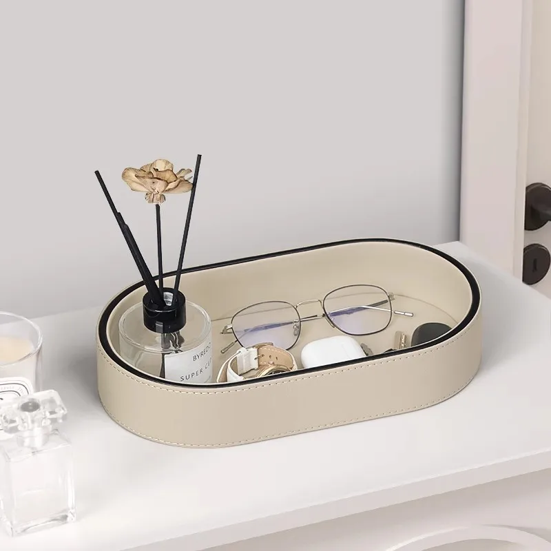 Desktop PU leather storage organizer remote control sundries key storage box tissue paper box makeup brush tube storage cases