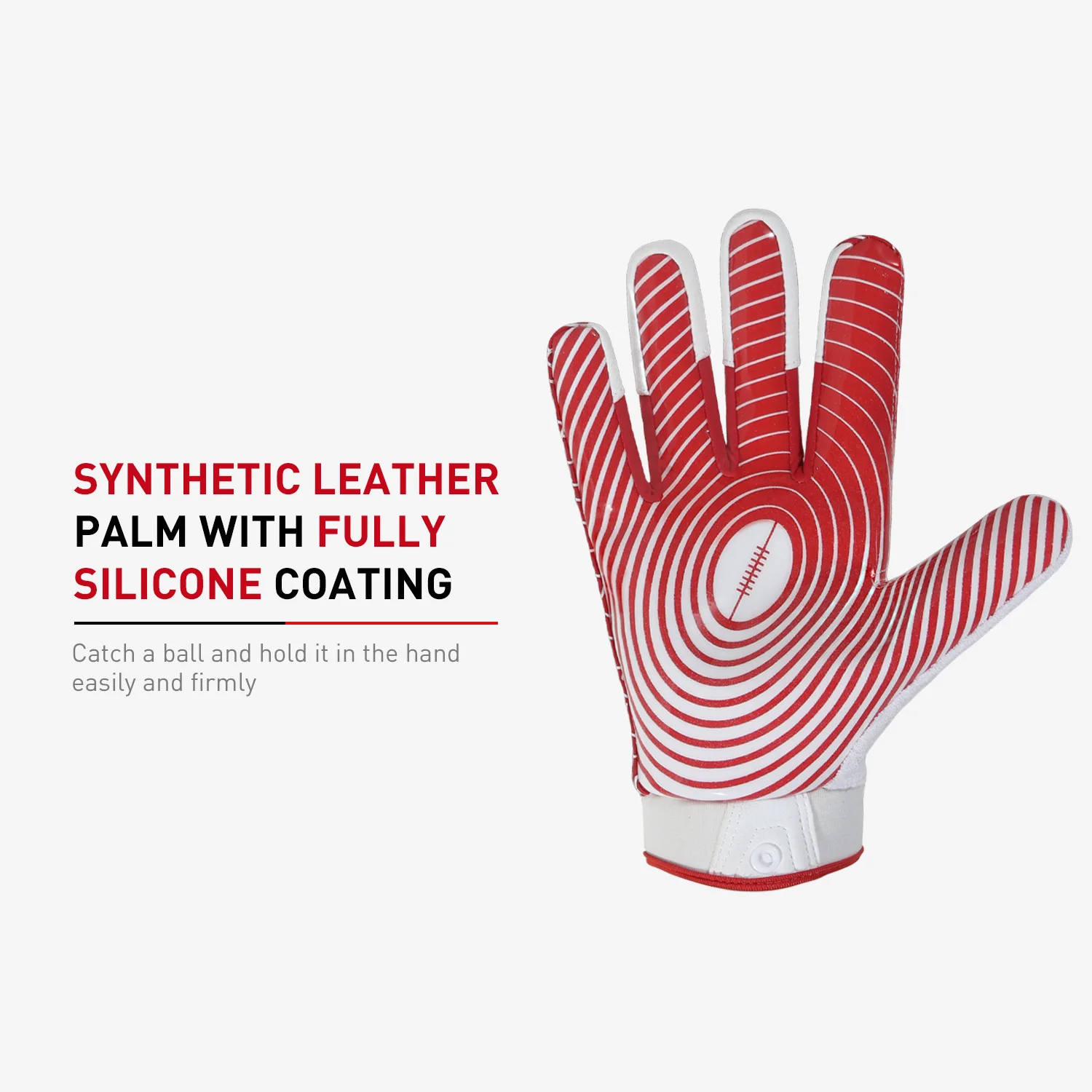 Handlandy best sell red Synthetic Leather Fully silicone coating  Palm Anti-slip American football gloves