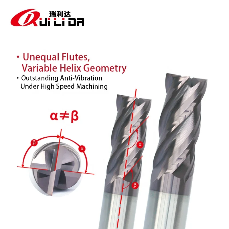 RLD HRC60 solide carbide end mill fresas cnc cutting tools with Variable helix & unequal flute spacing