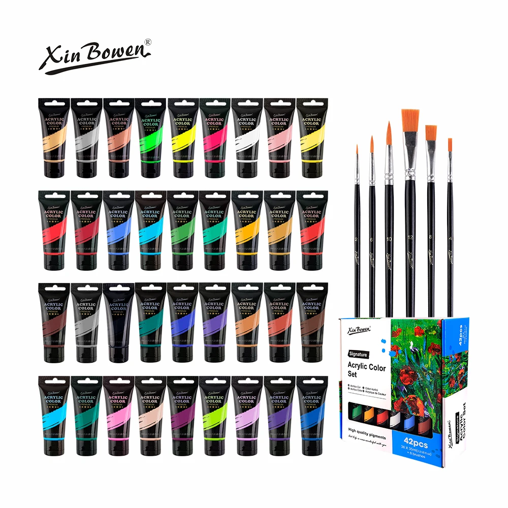Xin Bowen 35ML Acrylic Paint 35 Colors OEM&ODM Acceptable Painting Materials Quality Drawing Tools Set With 6PCS Paintbushes