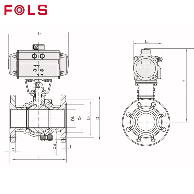 2 Way Pneumatic Operated Ball Valves DN15~200 Flanged Ball Valve with Pneumatic Drive Dn 400 Pn 16
