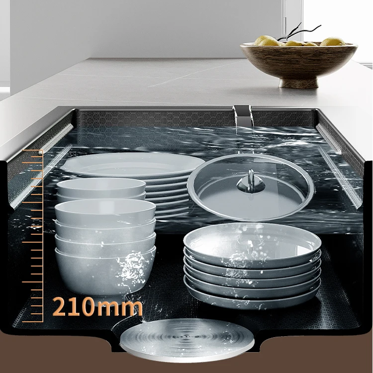 Modern Stainless Steel Black Waterfall Apron Farmhouse Sinks Countertop Dish Storage Drying Rack Mixer faucet Nano Kitchen Sink