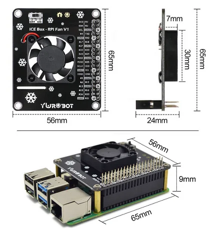 Плата расширения охлаждающего вентилятора Raspberry Pi GPIO со светодиодной подсветкой совместимая с 4B/3B