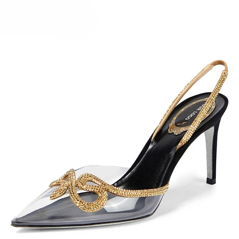 Thin High Half Heel Shoes crystal Trendy Crystal Luxury Stilettos Pumps Designer Women Rhinestone Snake High Heels For Ladies