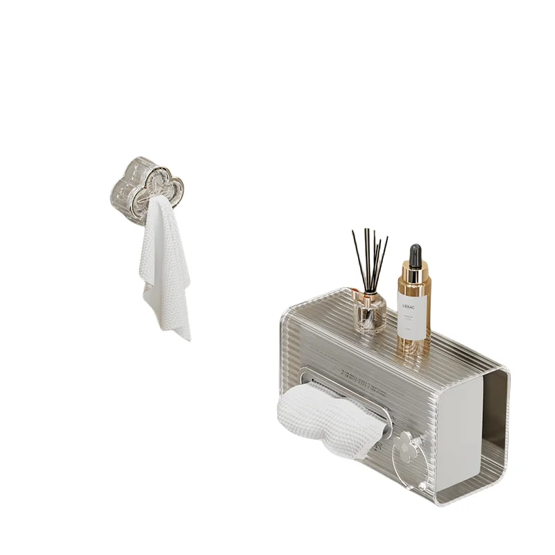 Transparent silver storage box Towel plug Light luxury towel rack toilet no perforated rag hanging rod washcloth storage plug