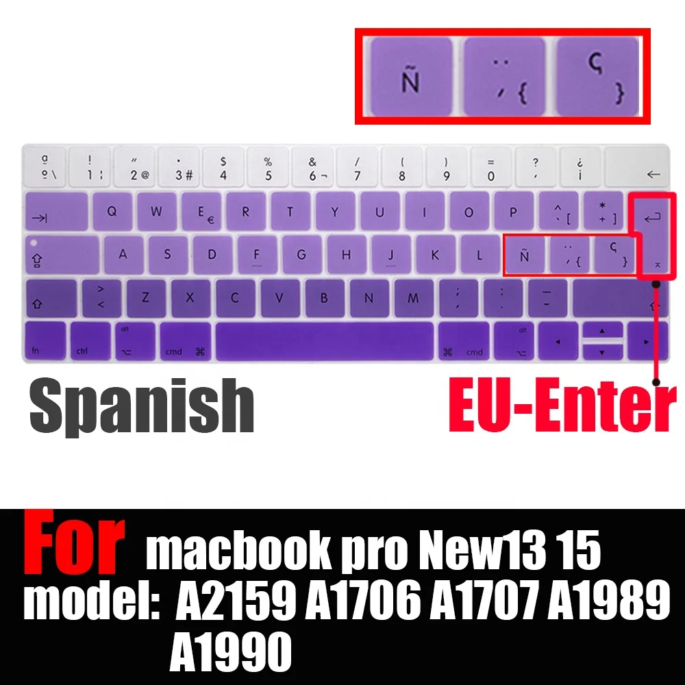 Защитная крышка испанской клавиатуры для Macbook Pro13 15touchbar A2159 A1707 A1706 A1989 A1990 чехол ноутбука из силикагеля