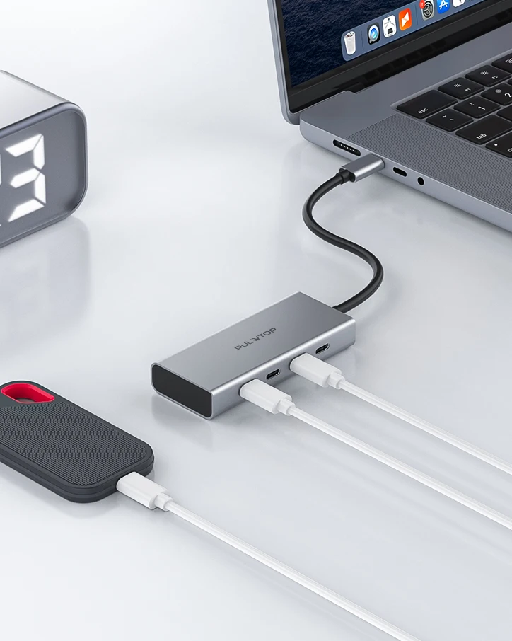 PULWTOP 5 in 1 Usbc Multi Port Adapter Docking Station Usb C To Ethernet Usb 3.0 Adapter Converter Hub for MacBook XPS