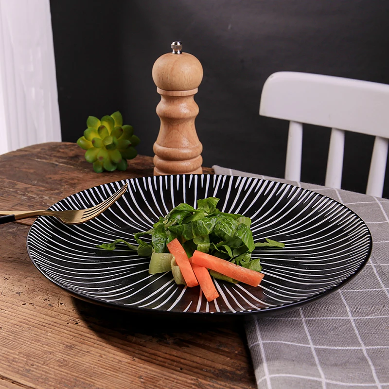 Рельефная фарфоровая посуда CANHUI, посуда, Сервировочная тарелка, западный ресторан, гостиница, керамическая круглая матовая черная обеденная тарелка (1600363238417)