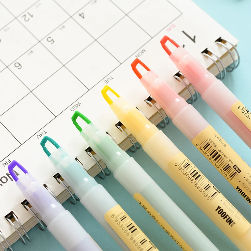 Student Mark Key Pen Set with 6-Color Highlighter Flat Brush Tip for Visual Window Diagonal Marker for School Use Wholesale
