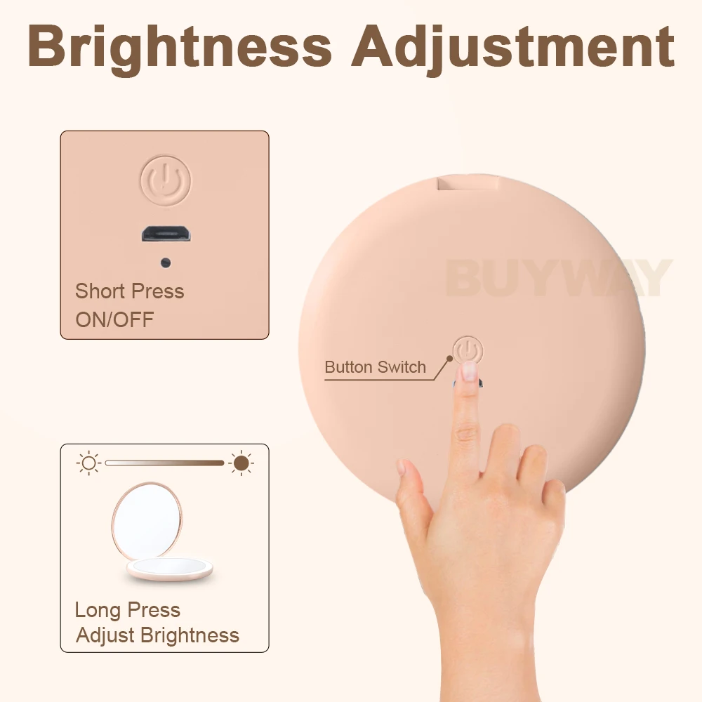 Custom Logo Usb Rechargeable Portable Travel Handheld Pocket Foldable Led Light Cosmetic Smart Touch Screen Bag Makeup Mirror