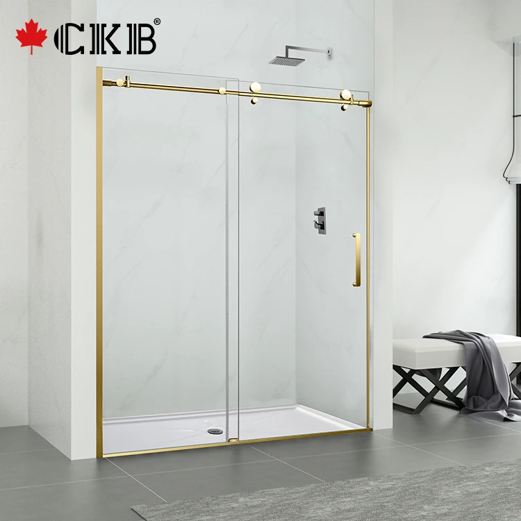 CKB Stainless Steel Chrome Brushed Nickel Tempered Glass Sliding Frameless Bathroom Shower Door
