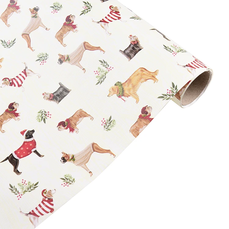 Birthday Gift Wrap Framed Dogs Pattern Printed Synthetic Paper Wrapping Paper Roll Custom 90gsm C1S Art Paper for Gift Wood Pulp