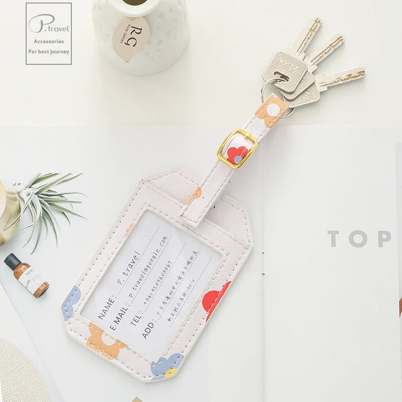 Korean creative ins elegant printing waterproof Pu luggage tag travel boarding pass luggage tag