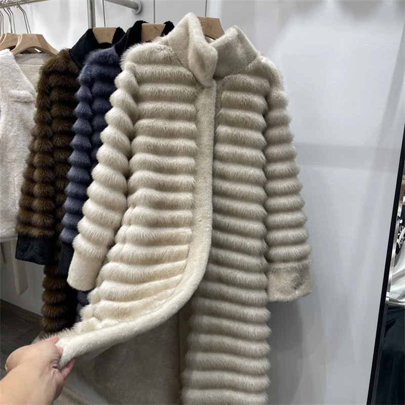 Женское длинное пальто из искусственного меха плотное коричневое модные теплые длинные плащи зимние пушистые плюшевые 2024 новая верхняя одежда