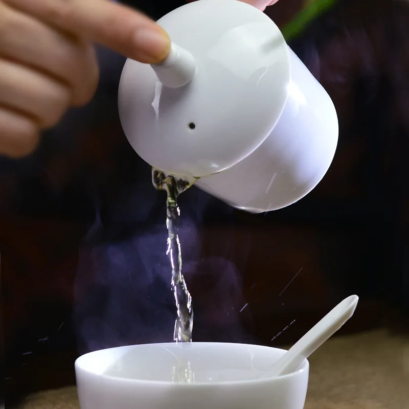 Jade porcelain size cover bowl Tea tasting Judging spoon tasting tea set handmade white porcelain brewing bowl tea cup