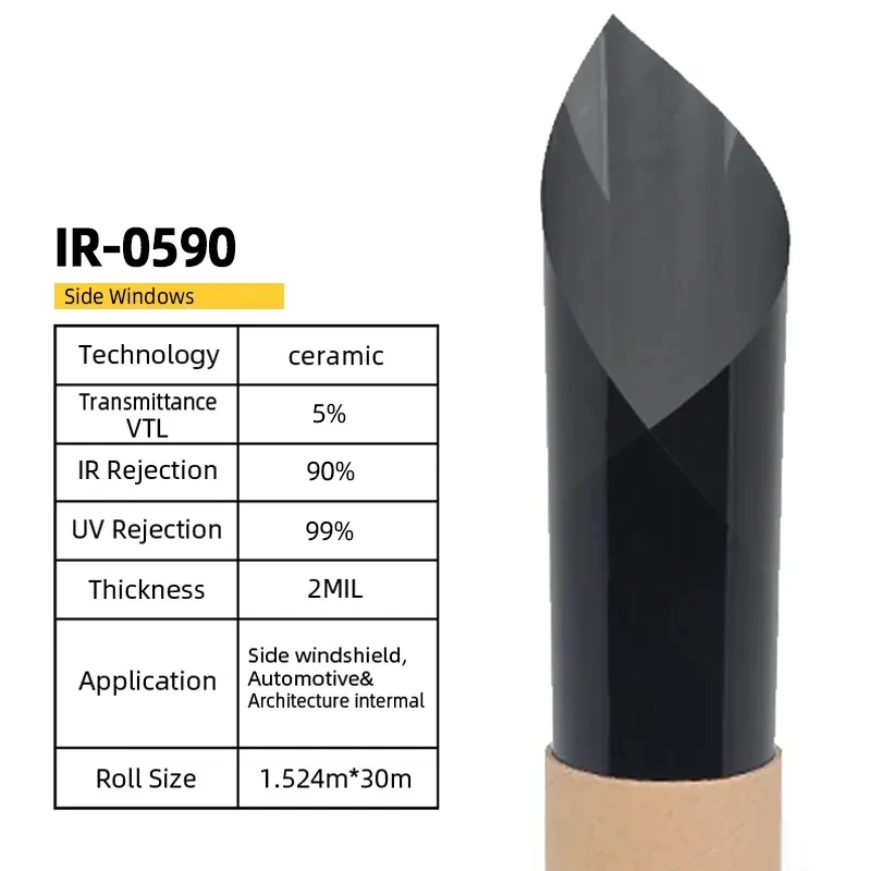 IR0590 Dark Black 5%VLT Nano Ceramic Window Tint Film 1.52*30m Heat insulation  Auto Nano Ceramic Solar Tint For Car &Buildings