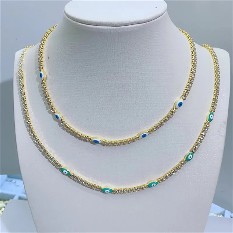 Red pink white enamel lovely heart charm rainbow cubic zirconia tennis chain choker trendy necklace fashion jewelry