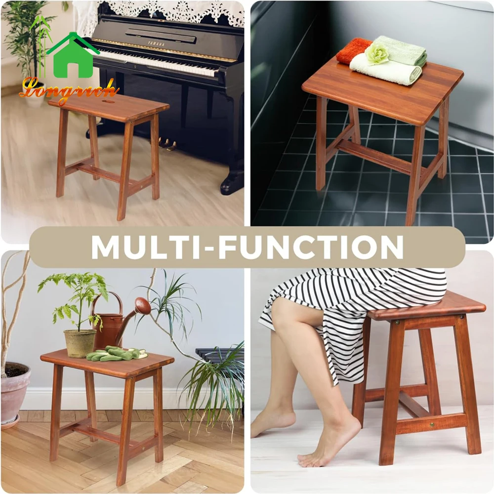 Rectangular Acacia Wood Stool Small Shower Bench Seat Small End Table Stool Bathroom shower corner stool