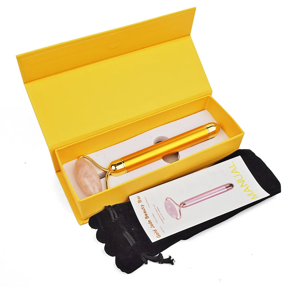 100% Natural Rose Quartz Electric Jade Roller Facial Massager for Face Massage