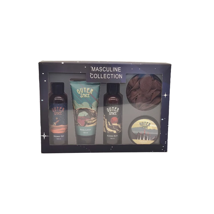 factory supply bath products Promotional Shower Gel Bubble Bath Body Scrub bath sponge Body Care Gift Set for men
