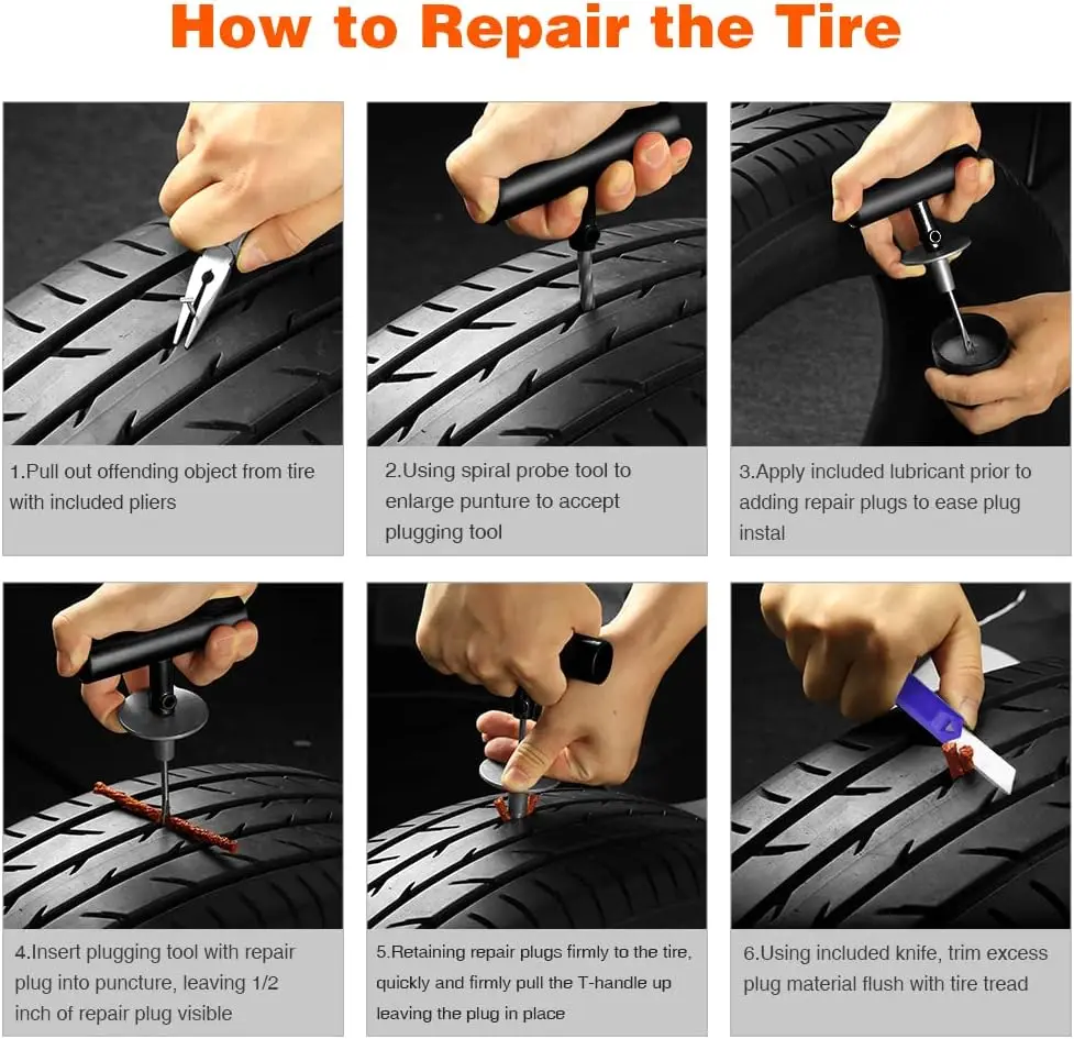 Tire Repair Kit - 68pcs Heavy Duty Tire Plug Kit, Universal Tire Repair Tools to Fix Punctures and Plug Flats Patch Kit